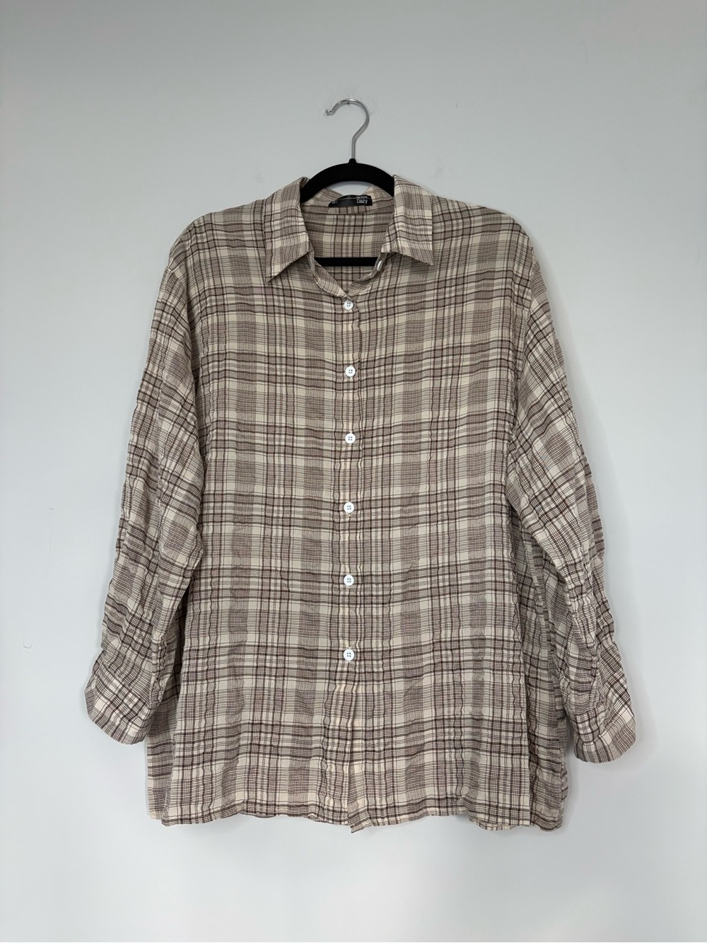 SHEIN Brown Fall Flannel Plaid Size L Button Up Front Layering Long Sleeve